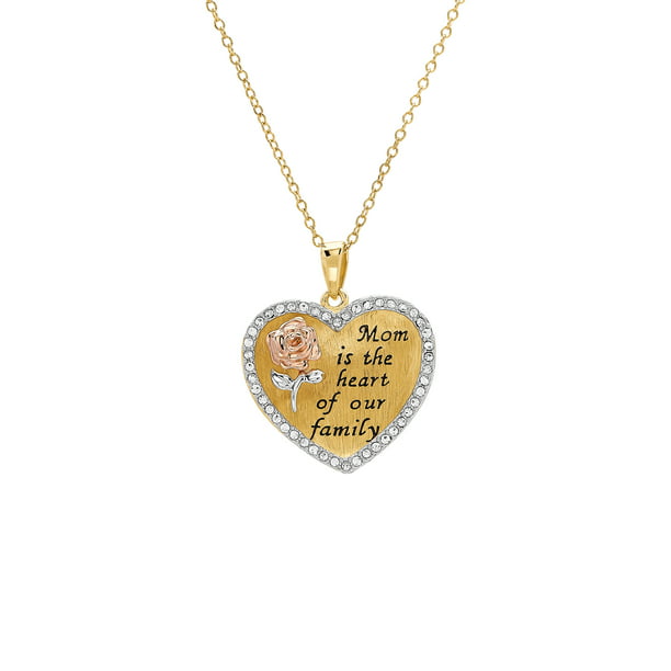 Mom's #1 Heart Necklace W/ One Genuine Diamond in 14K/925 Gold plated Silver 